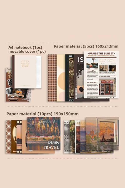 Buka Shops Time Traveler Series 116 Piece Scrapbook Set - Boxed Retro Notebook, Sticker, Washi Tape and Memo P