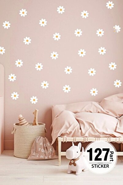 TUGİBU Daisy Wall Sticker Set, White Daisy Sticker Set, Daisy Wall Decor