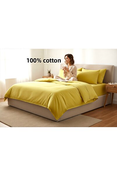 By Masuaa 100% Cotton Yellow Akfil Fabric Double Size Duvet Cover Set