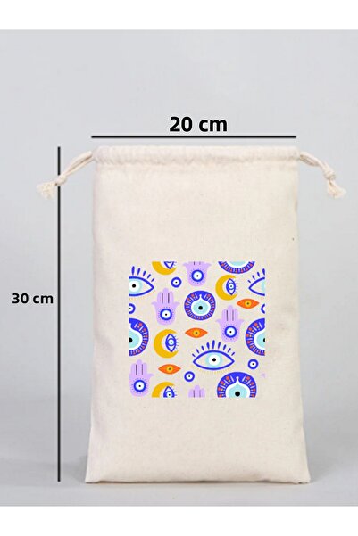 junobi 20X30 cm Nazar Boncuğu Patterned Drawstring Multi-Purpose Pouch Cloth Bag