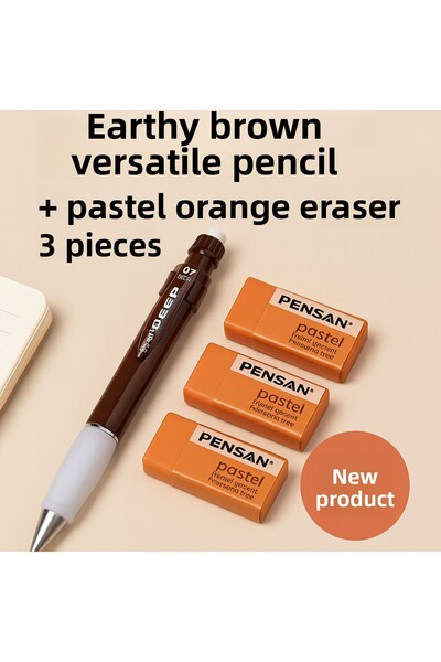 KarmaOfis قلم توبراك كافيه متعدد الاستخدامات + ممحاة برتقالية باستيل 3 قطع