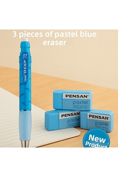 KarmaOfis Blue Dolphin Versatil Pen + Pastel Purple Eraser 3 Pieces