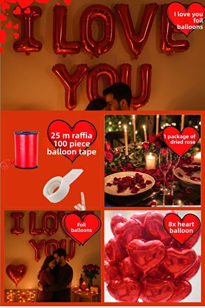 Baloncu Dede Heart Balloon I Love You Foil Balloon Valentine's Day Marriage Proposal Wedding Anniversary Helium Compatible