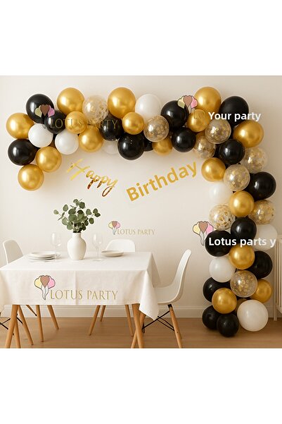 LOTUS PARTY Gold Balloon - White Balloon - Black Balloon - Gold Sequin Balloon - Balloon Chain - Gold Happy Birthday Text