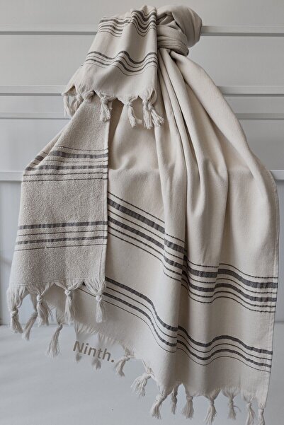 Sevim Μαλακό και υψηλής απορρόφησης πέτρινο ριγέ βαμβακερό πετσέτα Peshtemal - 90x170