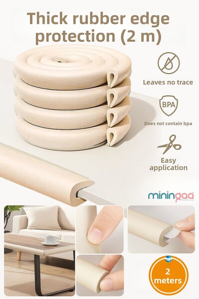 Miningaa Non-Leaving Marks Cream Color Thick Edge Corner Protection 2 Mt Baby Kids Table Coffee Table Edge Corner Edge Protection