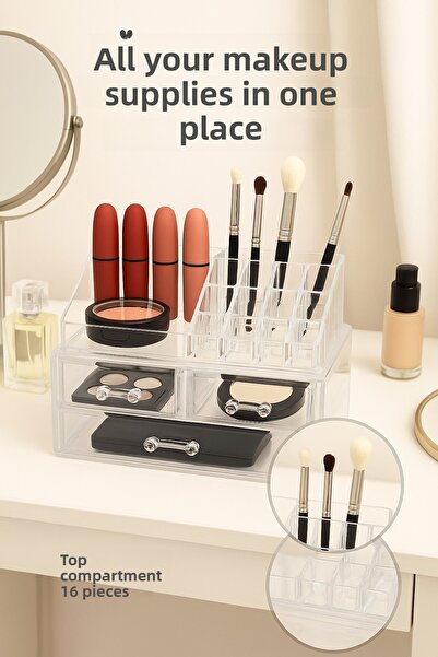 Open Home Concept Прозрачен акрилен органайзер за грим и бижута – 3-степенен ...