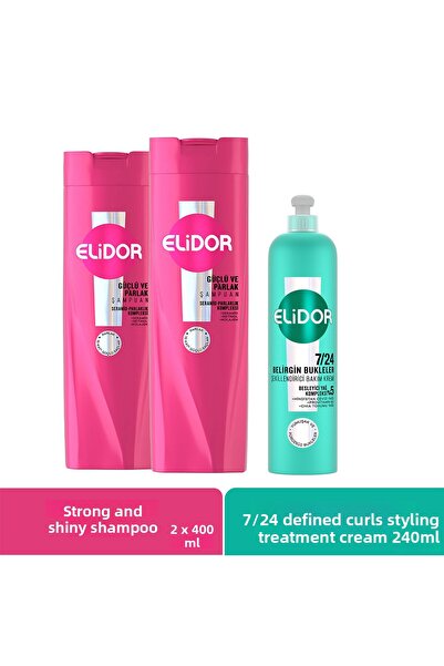 Elidor Shampoo Strong and Shiny 400 ml X2 + 7/24 Styling Care Cream 240 ml