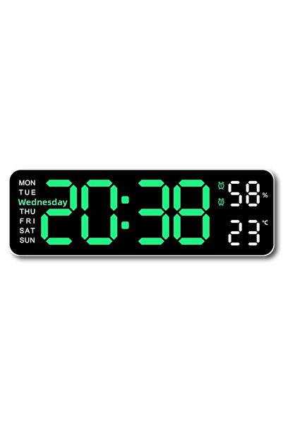 Choice Green Large Digital Wall Clock Temperature and Humidity Week Display Brightness Adjustable Electroni