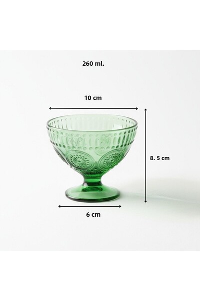 FAIR HOME Sun Pattern Green Ice Cream – Dessert – Cookie Glass Bowl Set – 6 X 260 ml