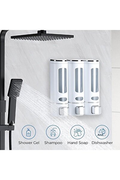 ALBBEK 3 ΤΕΜ. Δοχείο υγρού σαπουνιού 400ml Επιτοίχιος διανομέας σαπουνιού ντους Σαπουνιού Σαμπουάν Κουζίνας Μπάνιου A-52