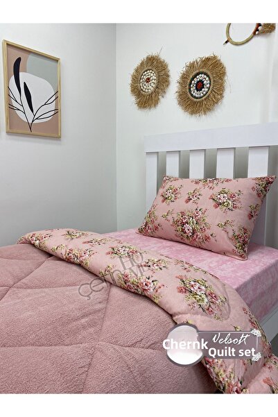 Çetinhome Single Patterned Welsoft Quilt Set Nergis (Without Sheets)