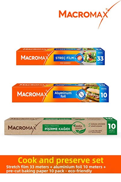 MACROMAX مجموعة الطبخ والحفظ، غشاء قابل للتمدد، ورق خبز، رقائق الألومنيوم