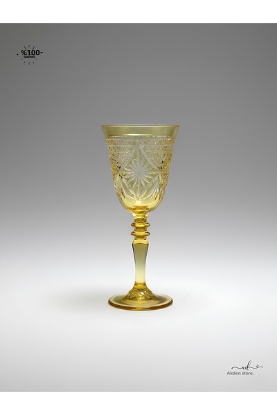 AKDEN STORE Crystal Cut Decorative Footed Water Glass, Footed Goblet