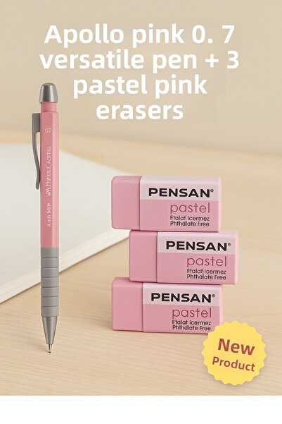 KarmaOfis قلم أبولو وايت 0.7 متعدد الاستخدامات + 3 قطع من الممحاة البيضاء