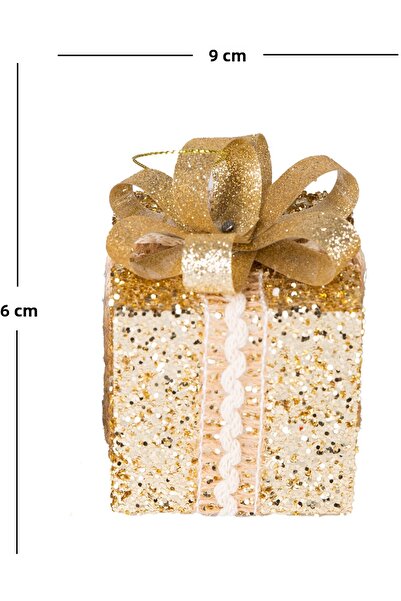 Herdekora Χριστουγεννιάτικο στολίδι, Συσκευασία δώρου, Glitter, Χρυσό - με κορδέλα, Συσκευασία 3 τεμαχίων, 9 εκ.