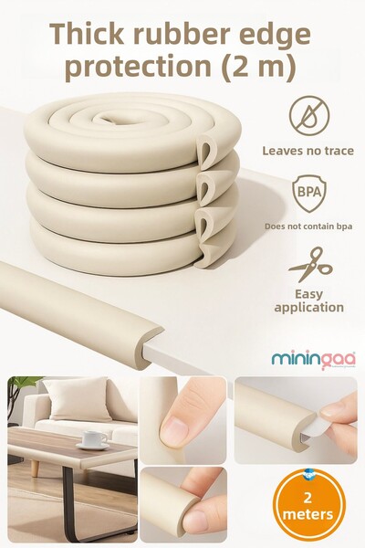 Miningaa Non-Leaving Traces Gray Color Thick Rubber Edge Protection 2 Mt Baby Kids Table Coffee Table Edge and Impact Protection