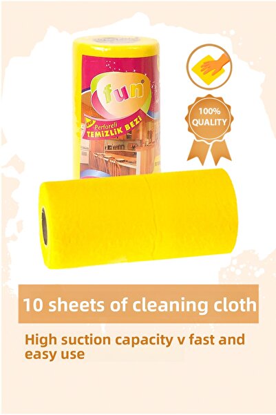 Fun قماش تنظيف مثقب 10 أوراق في اللفة - لون أصفر - عبوة واحدة