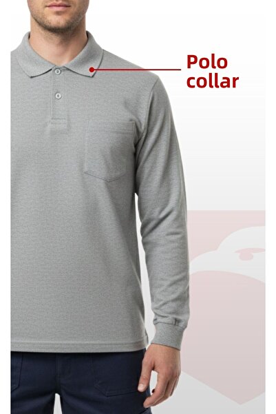 Selçuklu Plus Gray Polo Neck Sweatshirt – 2 Thread Fabric, Long Sleeve Comfortable Workwear and Suitable for Daily Use Erk