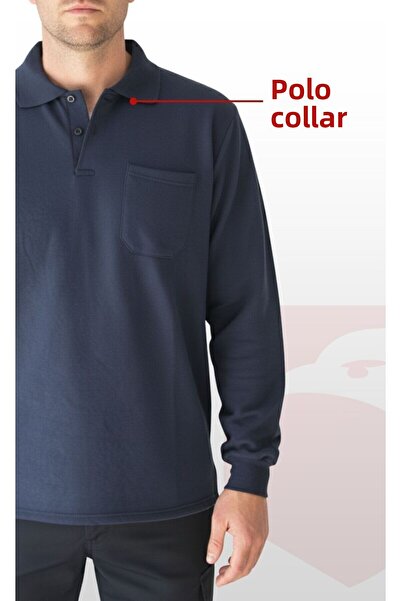Selçuklu Plus Polo Neck Sweatshirt – Navy Blue 2 Thread Fabric, Long Sleeve Comfortable Workwear