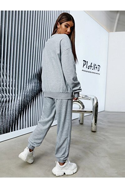 CLAYES Φούτερ Los Angeles Sweatshirt Jogger - Γκρι Σετ Φούτερ Oversize με λαιμόκοψη
