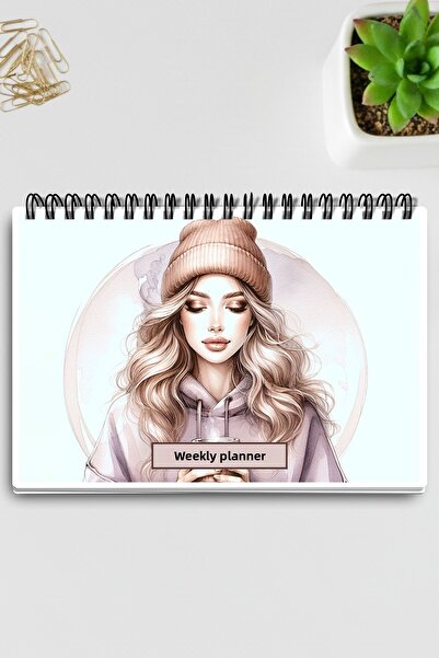qoeuyl boutique Coffee Girl Model:3 A5 Spiral-Bound To-Do List Weekly Planner