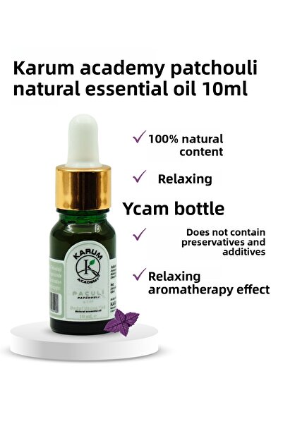 KARUM زيت الباتشولي العطري الأصلي من أكاديمية أروماتيرابي، زجاجة زجاجية نقية وطبيعية 100% مع قطارة، 10 مل