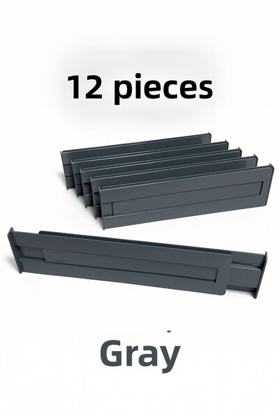 HızlıTrend 12 قطعة من منظم الأدراج التلسكوبي القابل للتعديل باللون الرمادي الأكريليكي ومقسم للتنظيم
