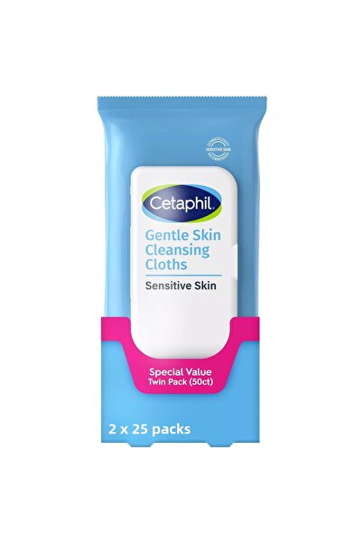 Cetaphil مناديل تنظيف الوجه اللطيفة - بدون رائحة - عبوتان/50 منديلًا