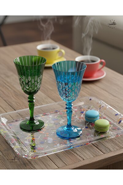 AKDEN STORE Crystal Cut Decor Handcrafted Footed Goblet, Water Cup