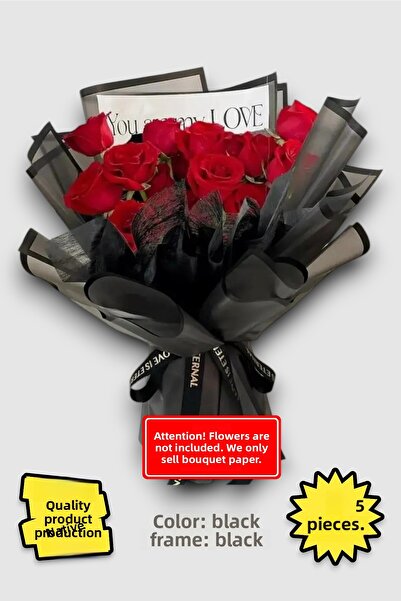 COLORPAK 5 опаковки за букети с черни цветя – желатинова хартия, черен фон и детайлни ръбове, 55x55 cm, матова Opp