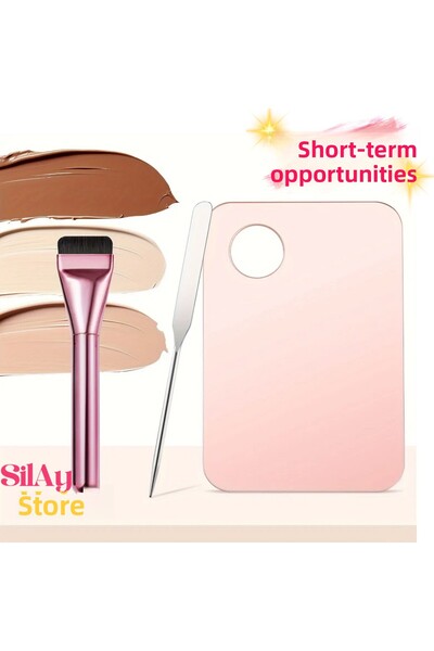 Silay لوحة مزج المكياج الفولاذية من SilAy3، فرشاة خلط وتطبيق وملعقة باللون الوردي