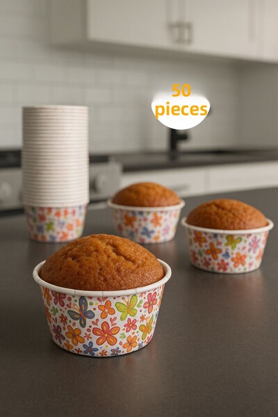 Funny Life 50-Piece Kraft Muffin Cupcake Mold Cake Capsule Natural Cake Mold,...