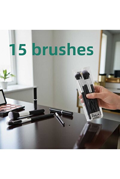 RUMİLY 15 Pieces Makeup Brush Black Color