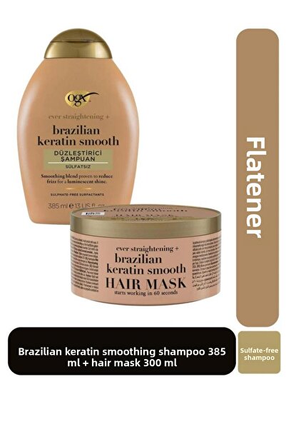 OGX Brazilian Keratin Smooth Shampoo and Hair Mask - 385 ml + 300 ml