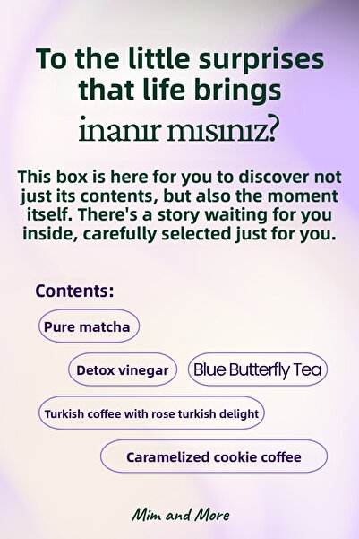 Mim and More Harmony Gift Box | Pure Matcha – Turkish Coffee with Rose Turkish Delight – Caramelized Cookie Coffee