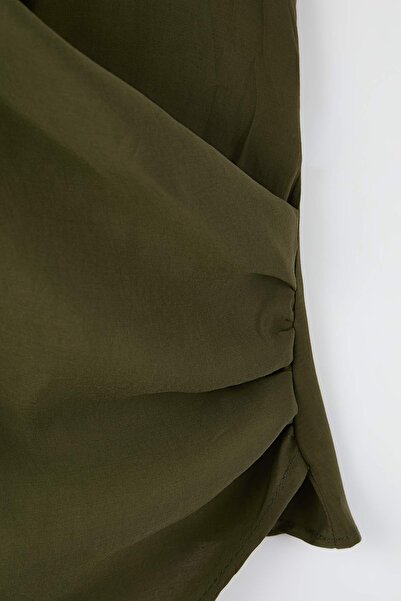 Trendyol Curve Περιορισμένη έκδοση Χακί Modal Διπλό Πλεκτό Μπλουζάκι TBBAW26AF00081