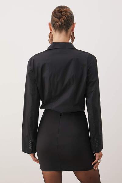 Trendyol Collection Fekete hasított részletes szövött szoknya TPRAW23ET00014