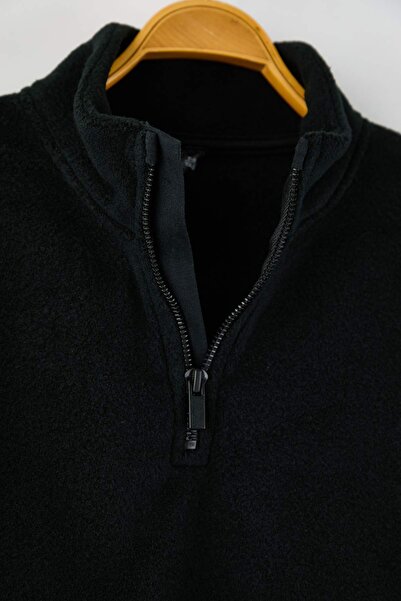 TRENDYOLKIDS Black Plain Mock Neck Knitted Unisex Kids Fleece Sweatshirt Tkdaw26Sw00059