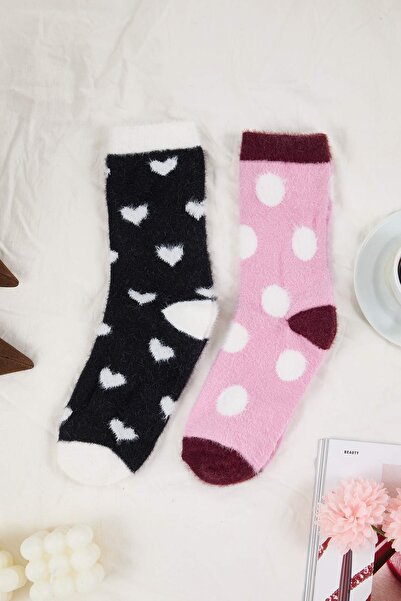 Trendyol Collection Pink-Multicolor 2-Piece Heart Towel Knitted Socks Thmaw26Co00014