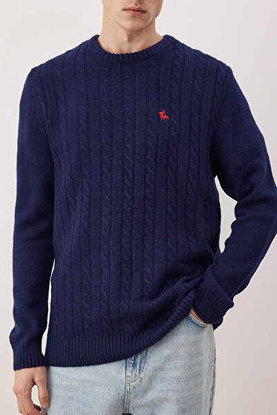 Trendyol Collection Marineblauer Regular-Pullover mit Rundhalsausschnitt und Tiermotiv TMNAW26KZ00006
