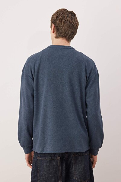 Trendyol Collection Μπλουζάκι με μακρύ μανίκι με κουμπιά με υφή βάφλας Indigo Oversize/Loose Cut TMNAW26TS00004