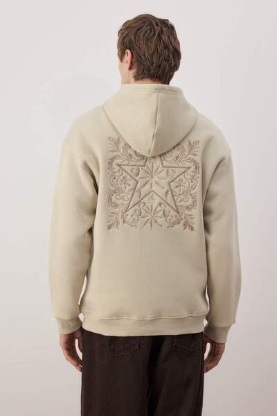 Trendyol Collection Hanorac cu glugă Stone Oversize/Geniş Cut, cu detaliu de broderie pe spate TMNAW25SW00142