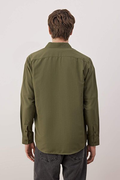 Trendyol Collection Dark Khaki Regular Fit Embroidery Detailed Oxford Easy-Iron Smart Shirt Tmnaw25Go00036