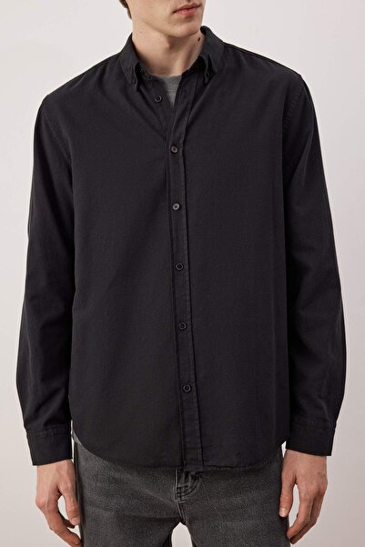 Trendyol Collection Black Unisex Regular Fit 100% Cotton Linen Look Shirt Tmnss23Go00099