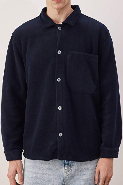 Trendyol Collection Navy Blue Fleece Regular/Cut-Fit Pocket Detailed Shirt Tmnaw26Go00028