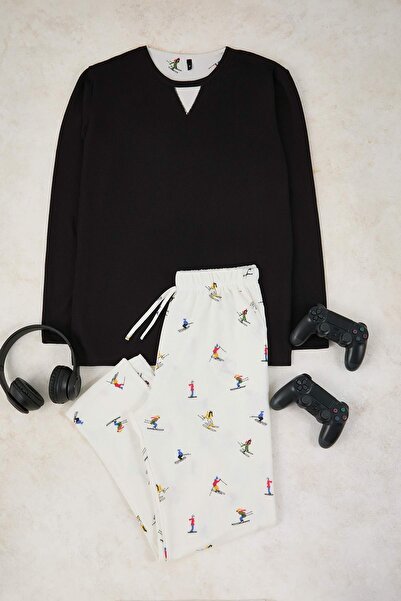 Trendyol Collection Black Regular Soft Waffle Knitted Pajama Set Tmnaw26Pt00069