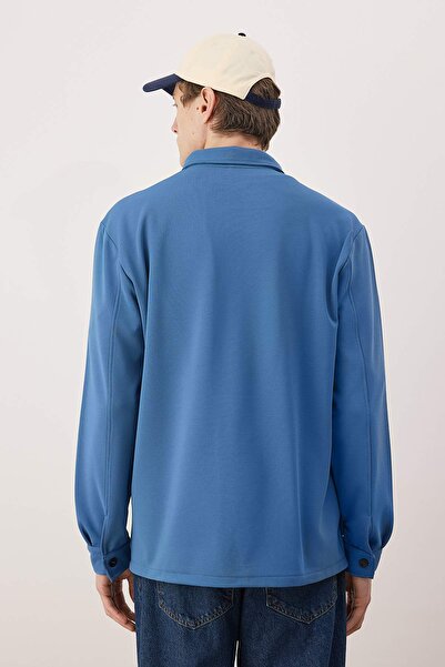 Trendyol Collection Navy Blue Regular/Normal Cut Textured Pocket Detailed Shirt Tmnaw26Go00027