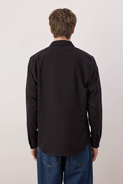 Trendyol Collection Black Regular Fit Textured Men's Shirt Tmnaw26Go00004