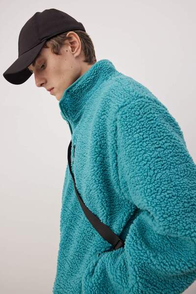 Trendyol Collection Limited Edition Blue Regular Fit Welsoft Plush Coat Tmnaw24Mo00032